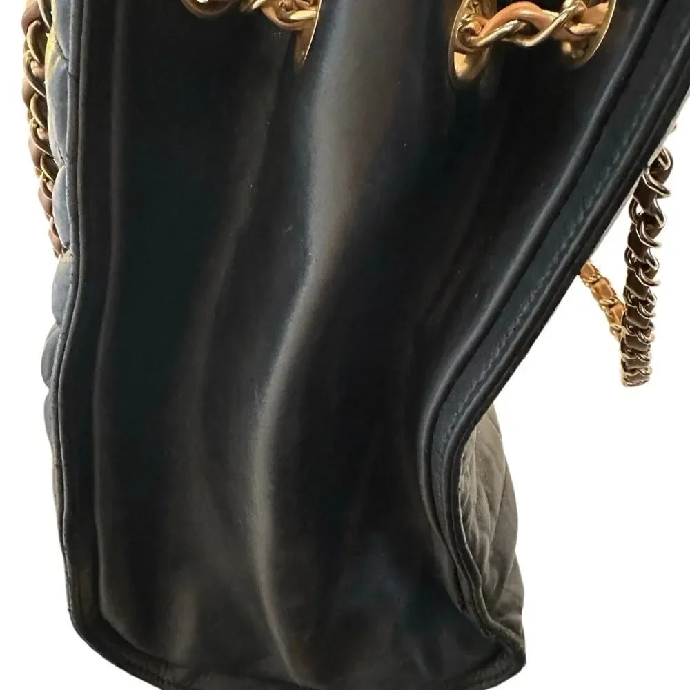 CHANEL Black Quilted Tote with Gold Chain